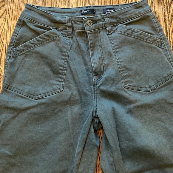 Cropped High Rise Wide Leg Green Khaki/Cargo Pants - Picture 5 of 6